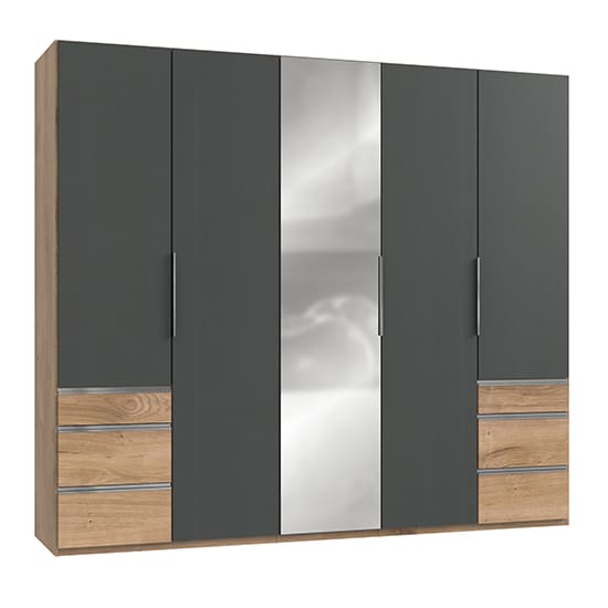 alkes mirrored 5 doors wardrobe graphite planked oak