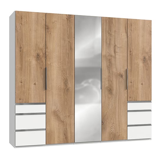 alkes mirrored 5 doors wardrobe planked oak white