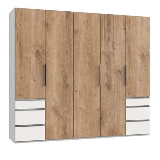 alkes wardrobe planked oak white 5 doors 6 drawers