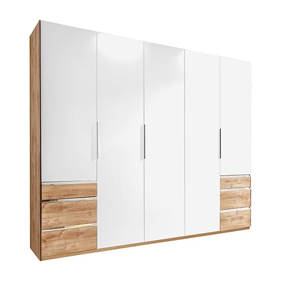 alkes wooden 5 doors wardrobe white planked oak