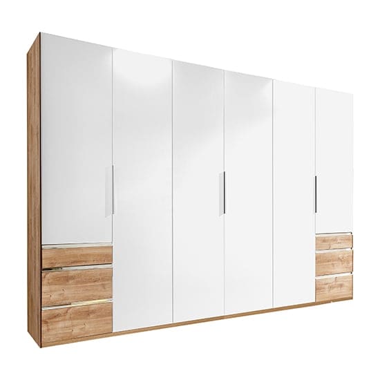 alkes wooden 6 doors wardrobe white planked oak