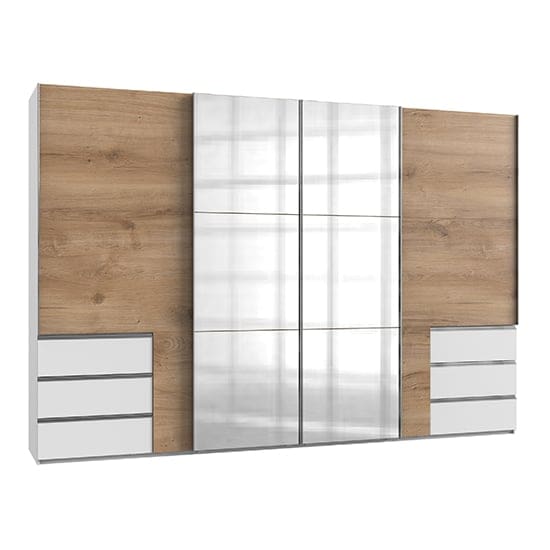 alkesia 4 doors mirrored wide wardrobe planked oak white