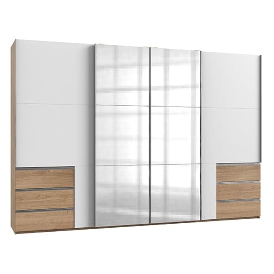 alkesia 4 doors mirrored wide wardrobe white planked oak