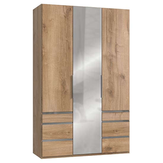 alkesia mirror 3 doors wardrobe planked oak 6 drawers