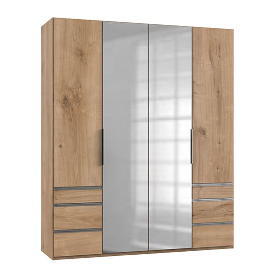 alkesia mirror 4 doors wardrobe planked oak 6 drawers