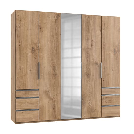 alkesia mirror 5 doors wardrobe planked oak 6 drawers