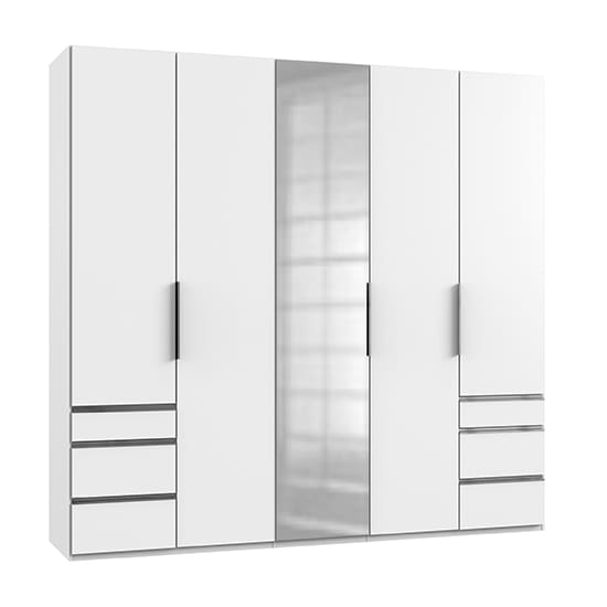 alkesia mirror 5 doors wardrobe white 6 drawers