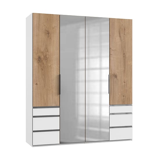 alkesia mirrored 4 doors wardrobe planked oak white