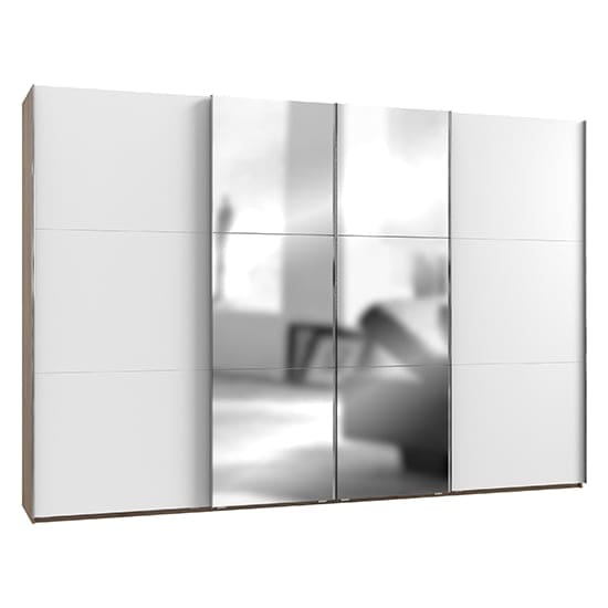 alkesia mirrored 4 doors wide wardrobe white planked oak