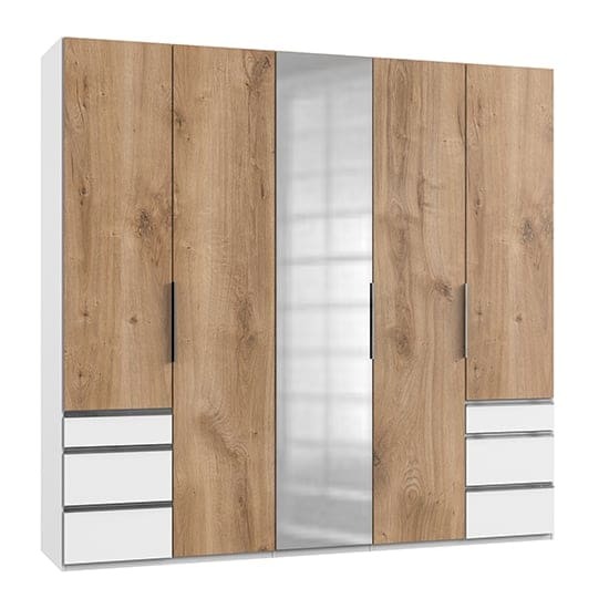 alkesia mirrored 5 doors wardrobe planked oak white