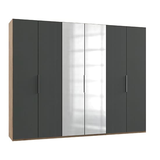 alkesia mirrored 6 doors wardrobe graphite planked oak