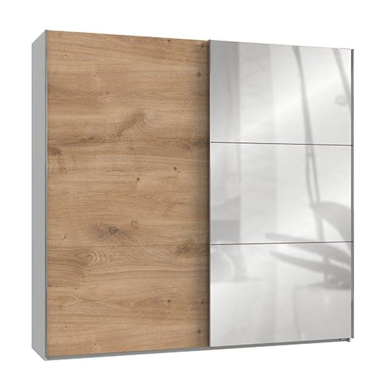 alkesia mirrored door wide wardrobe planked oak white