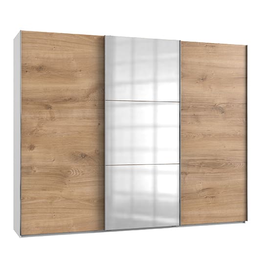 alkesia mirrored sliding 3 doors wardrobe planked oak white