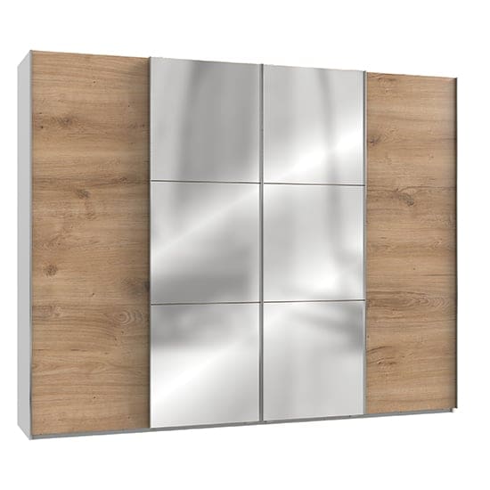 alkesia mirrored sliding 4 doors wardrobe planked oak white