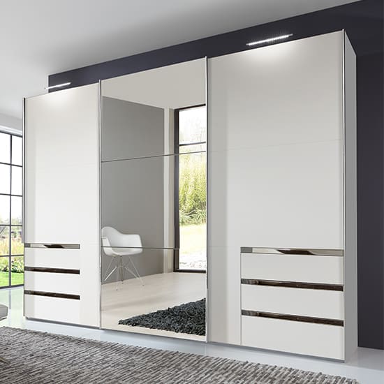 alkesia sliding 3 doors mirrored wide wardrobe white