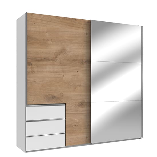 alkesia wide mirrored door wardrobe planked oak white