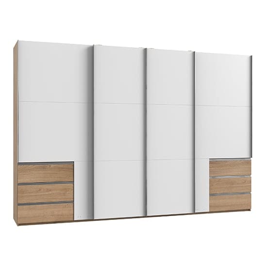 alkesia wide sliding 4 doors wardrobe white planked oak