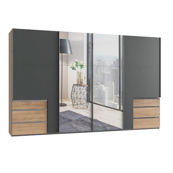 alkesu mirrore sliding 5 doors wardrobe planked oak graphite