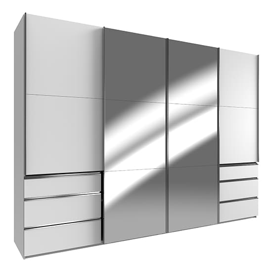 alkesu mirrored sliding 4 doors wardrobe white 6 drawers