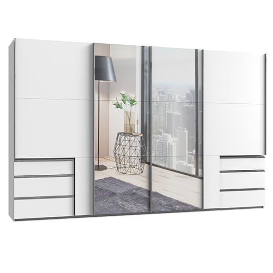 alkesu mirrored sliding 5 doors wardrobe white 6 drawers