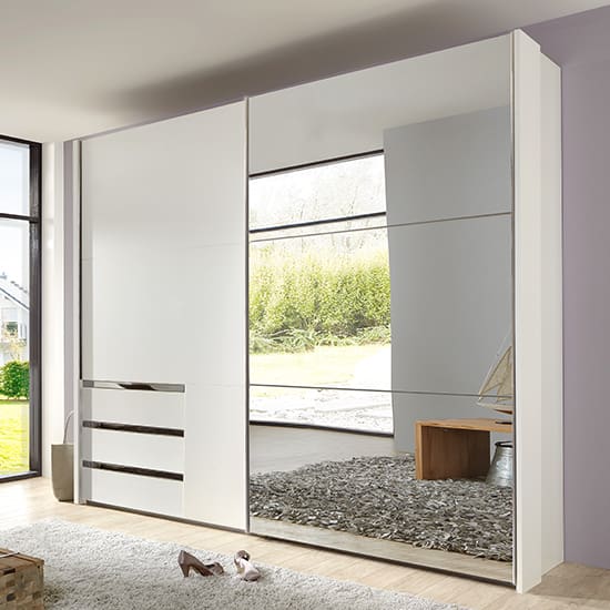 alkesu mirrored sliding door wide wardrobe white