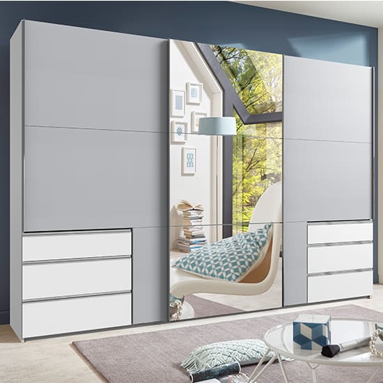 alkesu mirrored sliding wardrobe planked oak white 3 doors