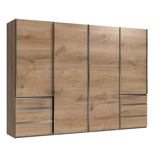 alkesu sliding 4 doors wardrobe planked oak 6 drawers