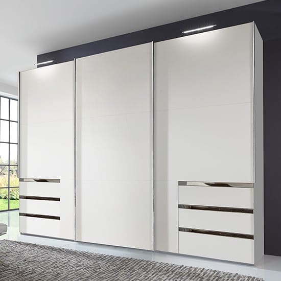 alkesu wooden sliding 3 doors wardrobe white 6 drawers