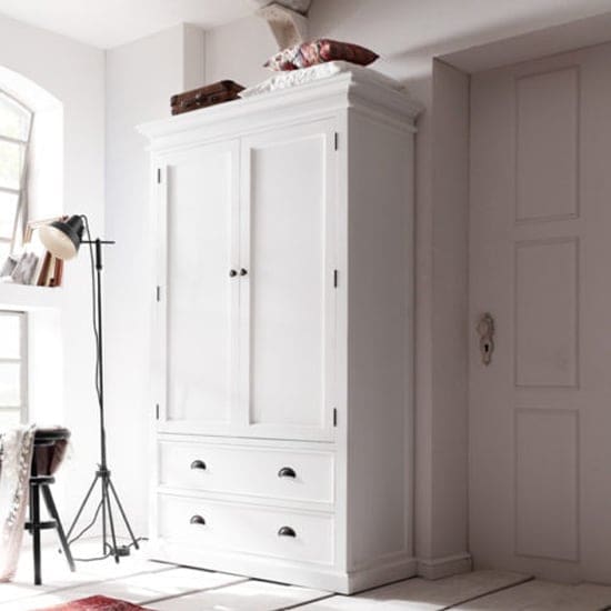 allthorp double door wardrobe classic white with 2 drawers