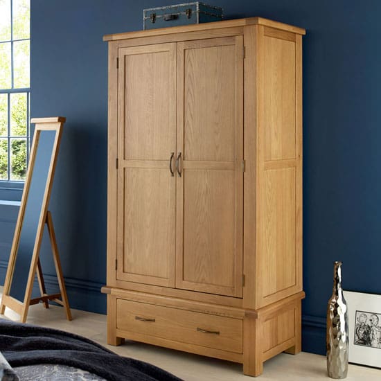 brendan double door wardrobe crafted solid oak 1 drawer