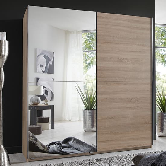 carra sliding door wooden wide wardrobe oak 1 mirror