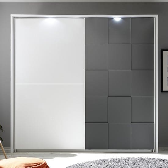 cattio led wooden 3d design wardrobe matt grey