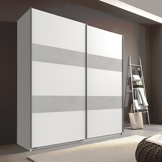 chess sliding door wide wardrobe white and light grey