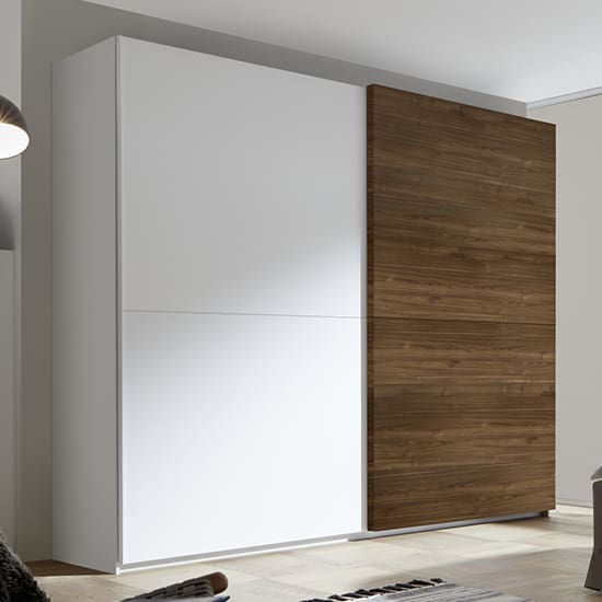 civic slide door wardrobe matt white dark walnut