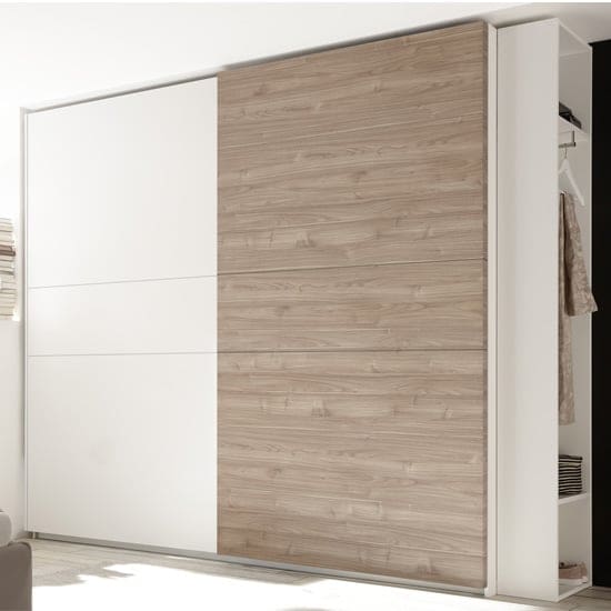 civic tall slide door wardrobe matt white stelvio walnut