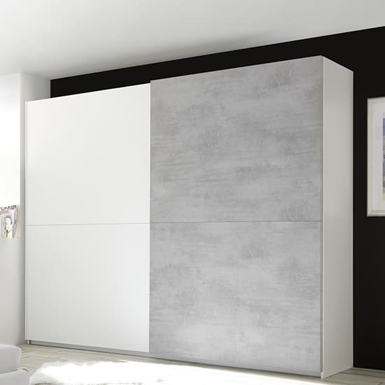 civic wide slide door wardrobe matt white cement effect