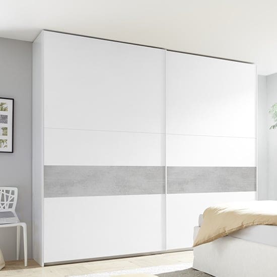 civico wide slide door wardrobe matt white cement effect