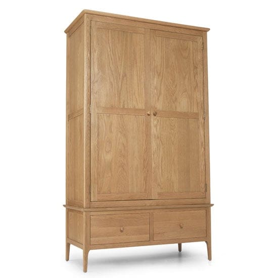 courbet double door wardrobe light solid oak 2 drawers