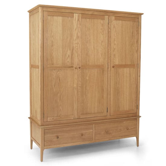 courbet triple door wardrobe light solid oak 2 drawers