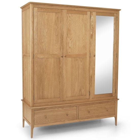 courbet triple door wardrobe light solid oak mirror