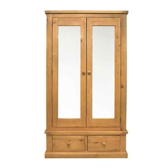 cyprian wooden double door wardrobe chunky pine mirror