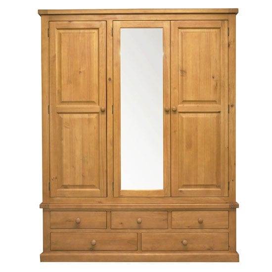 cyprian wooden triple door wardrobe chunky pine mirror