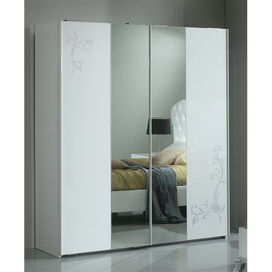 daniela sliding 2 doors wardrobe white gloss silver