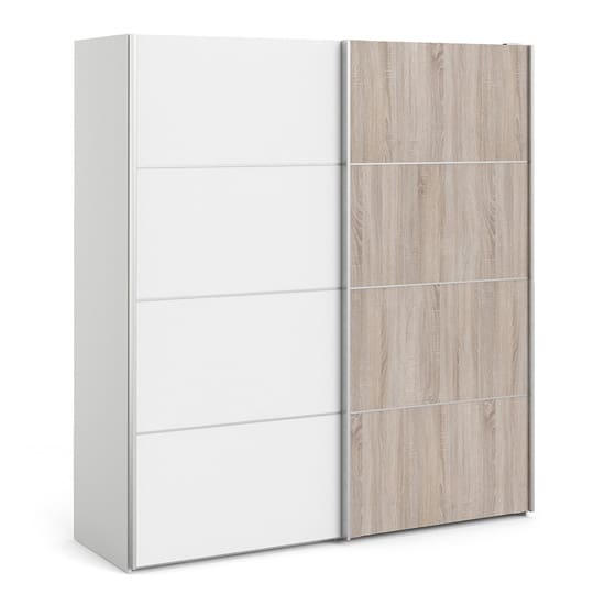 dcap wooden sliding doors wardrobe oak white 2 shelves