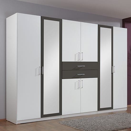 diver mirrored wooden wide wardrobe white graphite