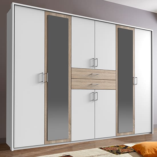 diver mirrored wooden wide wardrobe white oak