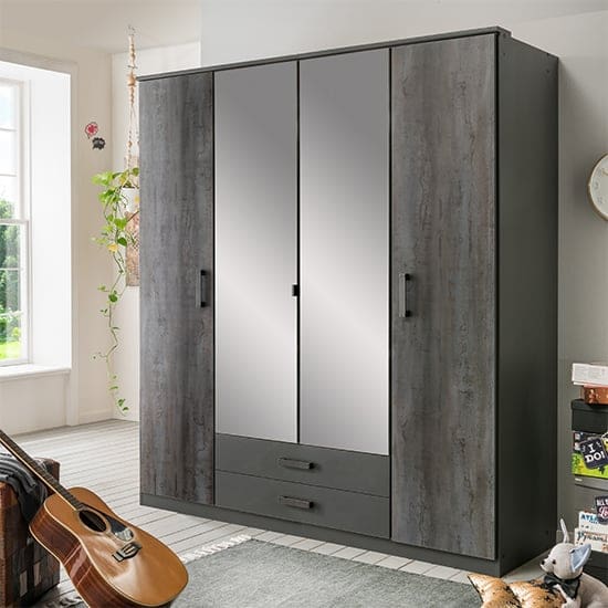 duisburg wooden wide wardrobe graphite 2 mirrors