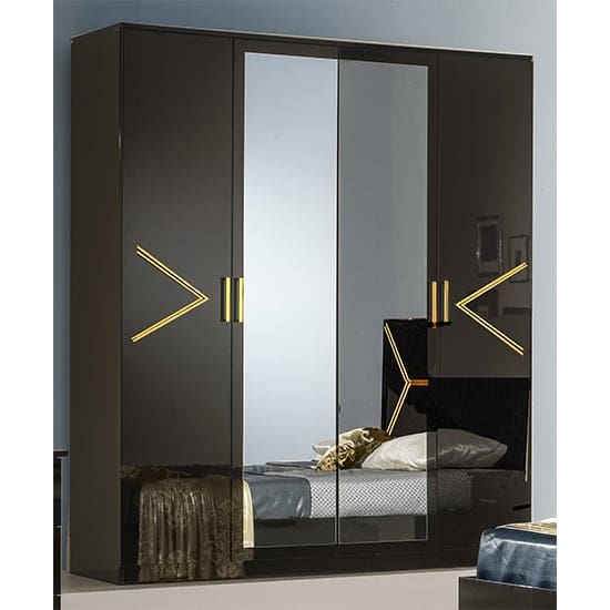 elegance wardrobe black gloss gold 4 doors