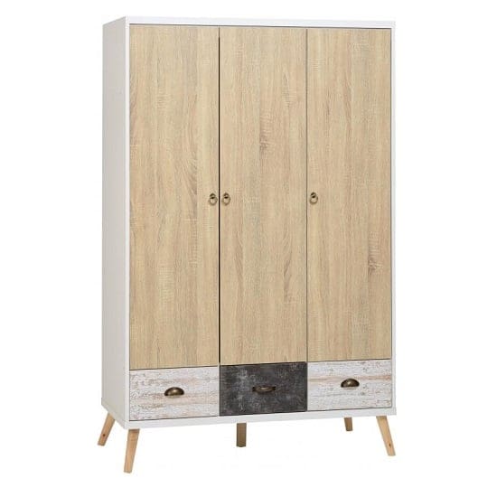 elston wide wardrobe white distressed effect 1