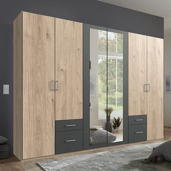 freiburg wardrobe hickory oak graphite 2 mirrors